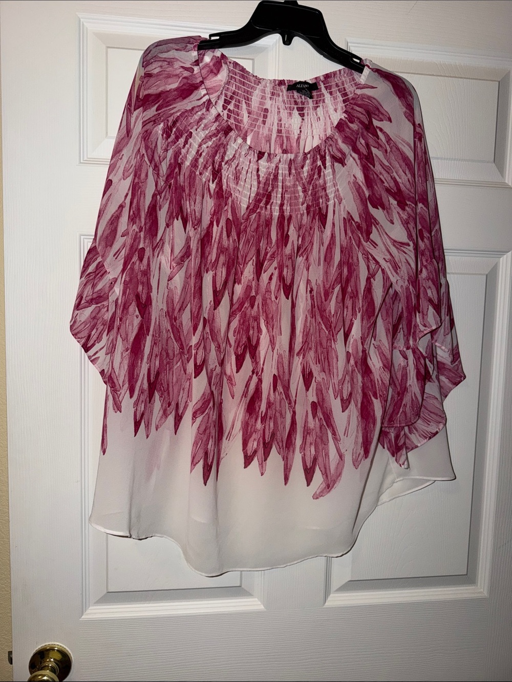 Alfani Women’s Sheer Pink Feather-Print Blouse - Lightweight, Flowing Fit